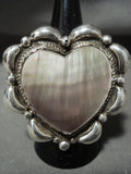Huge **abalone Shell Heart** Navajo Native American Jewelry Silver Ring-Nativo Arts