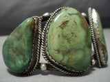 Huge And Chunky!! Vintage Native American Jewelry Navajo Green Turquoise Chunk Sterling Silver Bracelet-Nativo Arts