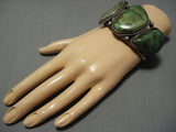 Huge And Chunky!! Vintage Native American Jewelry Navajo Green Turquoise Chunk Sterling Silver Bracelet-Nativo Arts