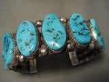 Huge And Chunky Vintage Navajo Old Sleeping Beauty Turquoise Native American Jewelry Silver Bracelet-Nativo Arts