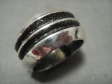 Huge And Heavy Aaron Anderson Tufa Casted Sterling Native American Jewelry Silver Navajo Ring-Nativo Arts