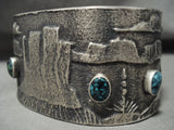 Huge And Heavy Domed Turquoise Navajo Monument Valley Native American Jewelry Silver Bracelet-Nativo Arts