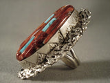 Huge And Heavy Native American Jewelry Silver Casted Turquoise Shell Navajo Ring-Nativo Arts