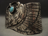 Huge And Heavy Old Navajo Eagle Turquoise Native American Jewelry Silver Bracelet-Nativo Arts