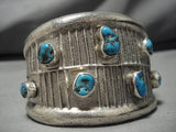 Huge And Heavy!! Vintage Native American Navajo Sterling Silver Morenci Turquoise Bracelet Old-Nativo Arts