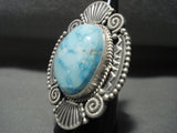 Huge And Thick Vintage Navajo Dry Creek Turquoise Native American Jewelry Silver Rope Ring-Nativo Arts