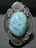 Huge And Thick Vintage Navajo Dry Creek Turquoise Native American Jewelry Silver Rope Ring-Nativo Arts