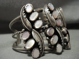 Huge And Wide Vintage Navajo 'Twirling Leaf' Pink Shell Native American Jewelry Silver Bracelet Old-Nativo Arts