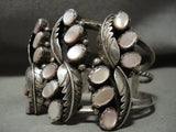 Huge And Wide Vintage Navajo 'Twirling Leaf' Pink Shell Native American Jewelry Silver Bracelet Old-Nativo Arts