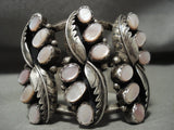 Huge And Wide Vintage Navajo 'Twirling Leaf' Pink Shell Native American Jewelry Silver Bracelet Old-Nativo Arts