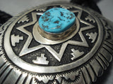 Huge Authentic Vintage Native American Jewelry Navajo Thomas Singer Turquoise Sterling Silver Bolo Tie-Nativo Arts