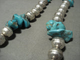 Huge Big Bead Hand Wrought Vintage Navajo Native American Jewelry Silver Turquoise Nugget Necklace Old-Nativo Arts