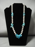 Huge Big Bead Hand Wrought Vintage Navajo Native American Jewelry Silver Turquoise Nugget Necklace Old-Nativo Arts