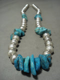 Huge Big Bead Hand Wrought Vintage Navajo Native American Jewelry Silver Turquoise Nugget Necklace Old-Nativo Arts