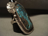 Huge Big Gigantic Vintage Navajo Persin Turquoise Native American Jewelry Silver Leaf Ring Old-Nativo Arts