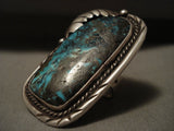 Huge Big Gigantic Vintage Navajo Persin Turquoise Native American Jewelry Silver Leaf Ring Old-Nativo Arts