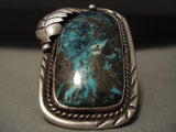 Huge Big Gigantic Vintage Navajo Persin Turquoise Native American Jewelry Silver Leaf Ring Old-Nativo Arts
