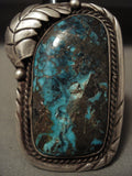 Huge Big Gigantic Vintage Navajo Persin Turquoise Native American Jewelry Silver Leaf Ring Old-Nativo Arts