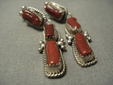 Huge Chunk Coral Vintage Navajo Sterling Native American Jewelry Silver Earrings-Nativo Arts