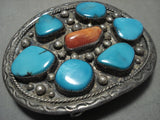 Huge Chunky Into The Deep Blue Vintage Navajo Turquoise Native American Jewelry Silver Buckle Old-Nativo Arts