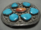 Huge Chunky Into The Deep Blue Vintage Navajo Turquoise Native American Jewelry Silver Buckle Old-Nativo Arts