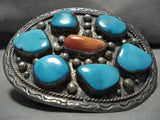 Huge Chunky Into The Deep Blue Vintage Navajo Turquoise Native American Jewelry Silver Buckle Old-Nativo Arts