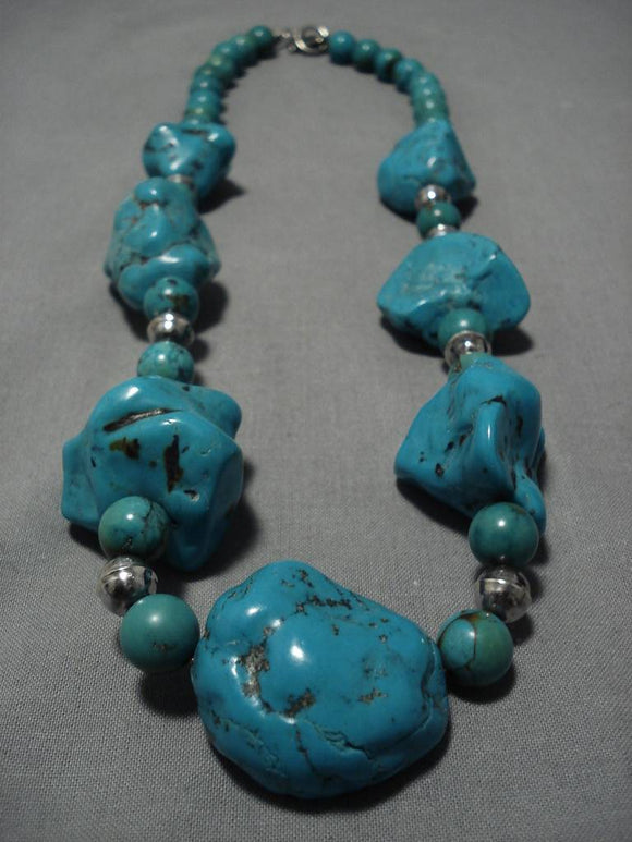 Huge Chunky Turquoise Vintage Navajo Native American Necklace Old-Nativo Arts