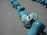 Huge Chunky Vintage Native American Navajo Turquoise Heishi Sterling Silver Necklace Old-Nativo Arts