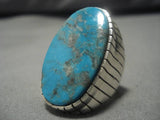 Huge Colossal Native American Navajo Men's Spiderweb Turquoise Sterling Silver Ring-Nativo Arts