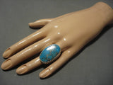 Huge Colossal Native American Navajo Men's Spiderweb Turquoise Sterling Silver Ring-Nativo Arts