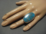 Huge Colossal Native American Navajo Men's Spiderweb Turquoise Sterling Silver Ring-Nativo Arts