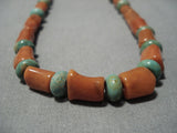 Huge Coral Chunk Vintage Native American Jewelry Navajo Royston Turquoise Sterling Silver Necklace Old-Nativo Arts