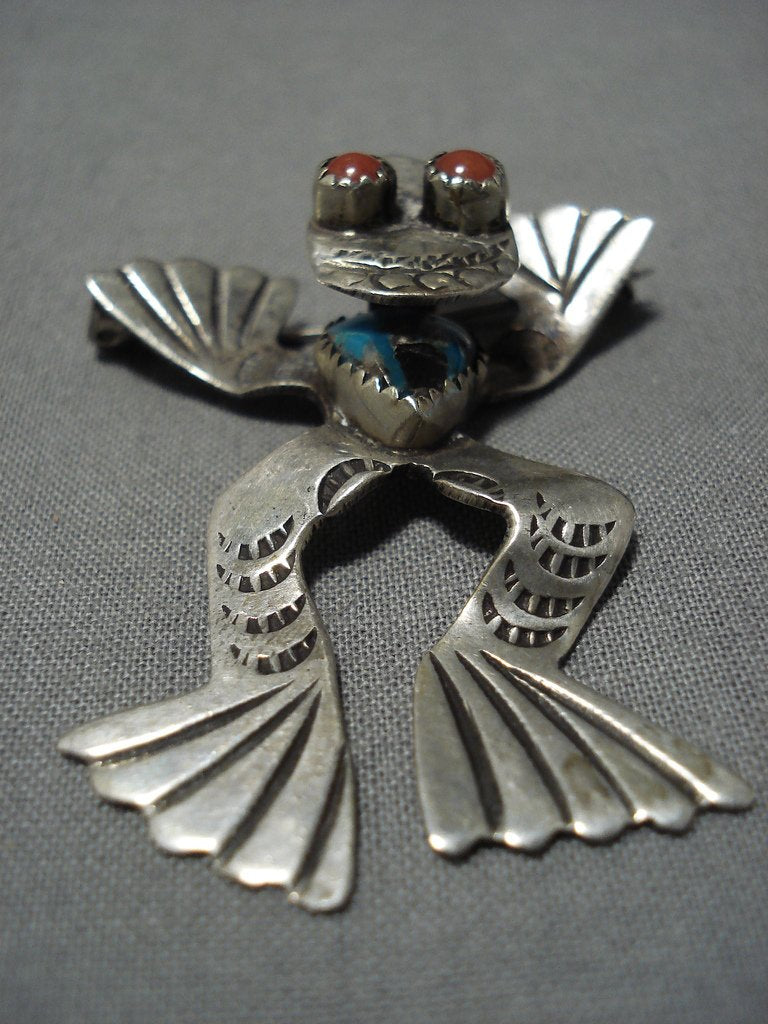 Vintage Silver Turquoise Frog Pin