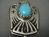 Huge Dangling Feather Vintage Navajo Domed Turquoise Native American Jewelry Silver Eagle Pendant-Nativo Arts