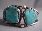 Huge Deep Ocean Blue Vintage Navajo Turquoise Native American Jewelry Silver Bracelet-Nativo Arts