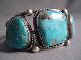 Huge Deep Ocean Blue Vintage Navajo Turquoise Native American Jewelry Silver Bracelet-Nativo Arts