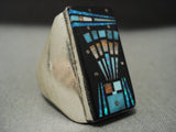Huge Deep Space 'Turquoise Kachina' Native American Jewelry Silver Ring-Nativo Arts