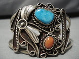 Huge Detailed Works Vintage Native American Navajo Morenci Turquoise Sterling Silver Bracelet-Nativo Arts