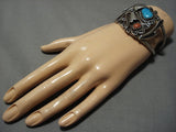 Huge Detailed Works Vintage Native American Navajo Morenci Turquoise Sterling Silver Bracelet-Nativo Arts