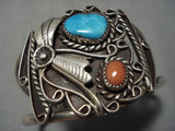 Huge Detailed Works Vintage Native American Navajo Morenci Turquoise Sterling Silver Bracelet-Nativo Arts
