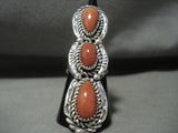 Huge **domed Teardrop Corals** Navajo Native American Jewelry Silver Ring-Nativo Arts