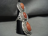 Huge **domed Teardrop Corals** Navajo Native American Jewelry Silver Ring-Nativo Arts