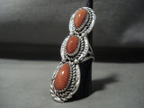 Huge **domed Teardrop Corals** Navajo Native American Jewelry Silver Ring-Nativo Arts
