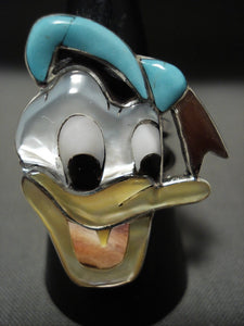 Huge Don Dewa Duck Turquoise Native American Jewelry Silver Shell Ring-Nativo Arts