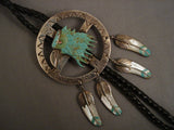Huge Eagle Vintage Navajo Turquoise Native American Jewelry Silver Bolo Tie Old Pawn Sterling-Nativo Arts