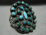 Huge Early 1900's Cerrillos Turquoise Snek Eyes Native American Jewelry Silver Ring-Nativo Arts