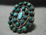Huge Early 1900's Cerrillos Turquoise Snek Eyes Native American Jewelry Silver Ring-Nativo Arts