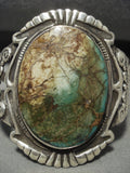 Huge Early 1900's Vintage Navajo Domed Royston Turquoise Native American Jewelry Silver Bracelet Old-Nativo Arts