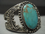 Huge Early 1900's Vintage Navajo 'Earth Blue Turquoise' Native American Jewelry Silver Bracelet-Nativo Arts