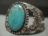 Huge Early 1900's Vintage Navajo 'Earth Blue Turquoise' Native American Jewelry Silver Bracelet-Nativo Arts